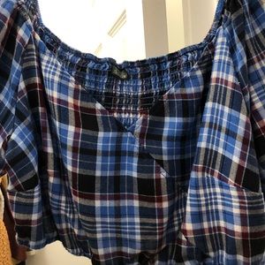 Blue off the shoulder crop top (worn once )